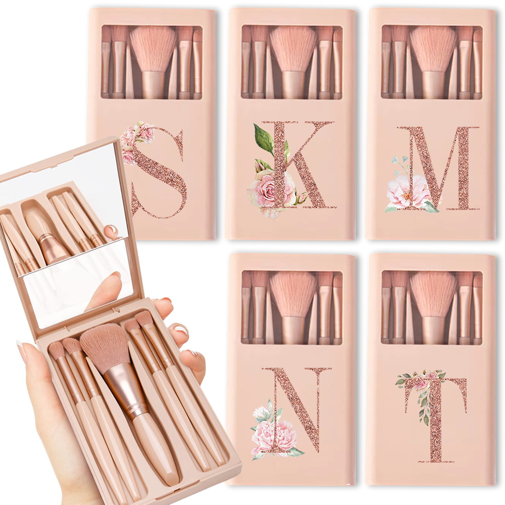 Beauty Makeup Box Set - 5pcs Cosmetic Brush Kit With Mirror