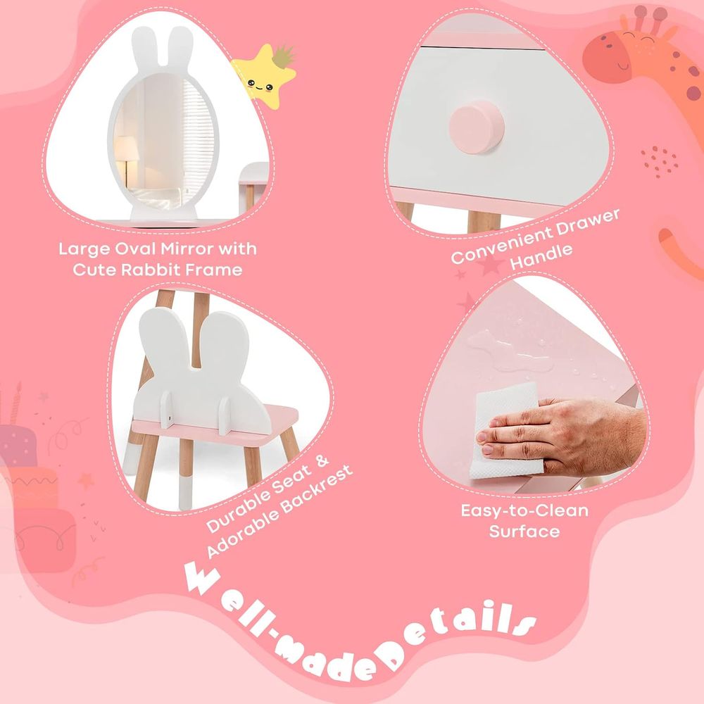 EY Kids Vanity, Rabbit Themed  - đánh giá và giá Beauty Makeup Table
