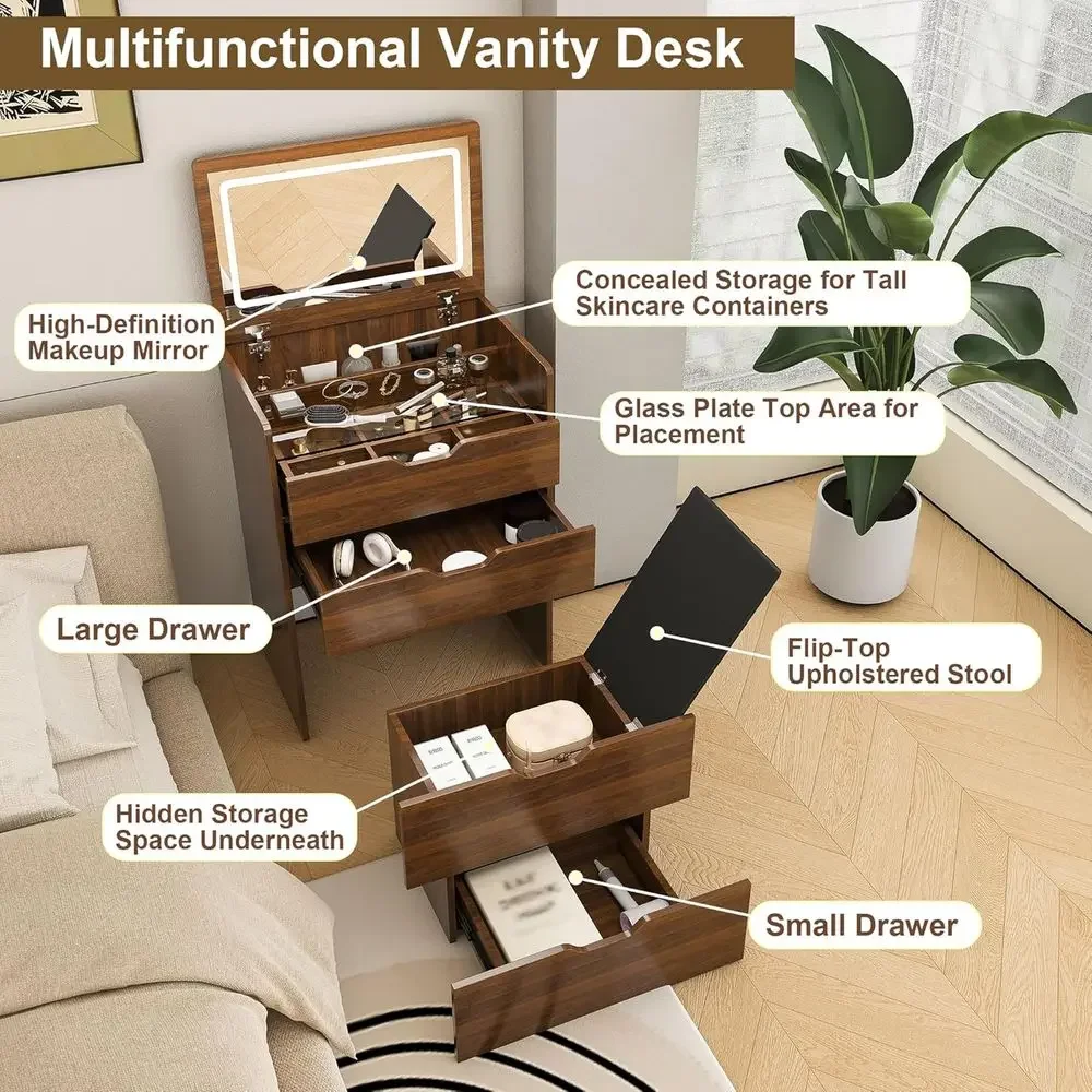 3-in-1 Vanity Desk with Illumi - đánh giá và giá Beauty Makeup Table