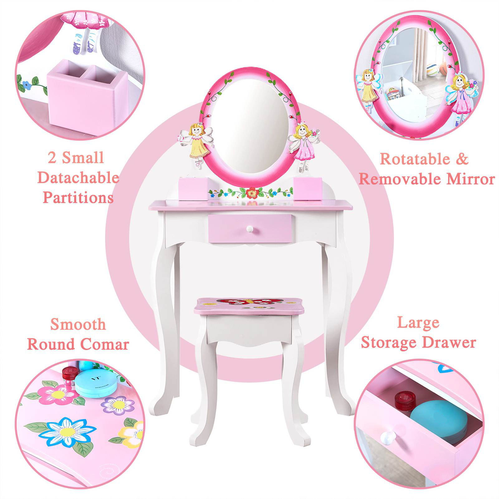 Kids Vanity Set Floral Printed - đánh giá và giá Beauty Makeup Table