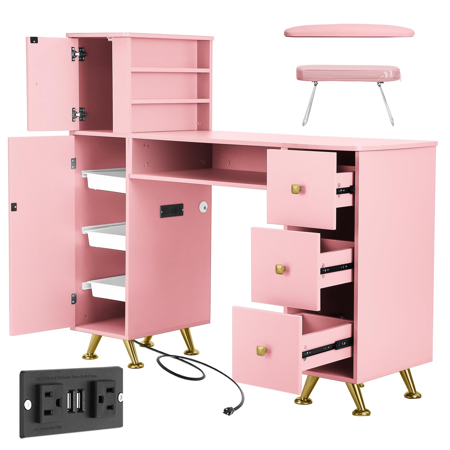 Pink Nail Table for Nail Tech, - đánh giá và giá Beauty Makeup Table